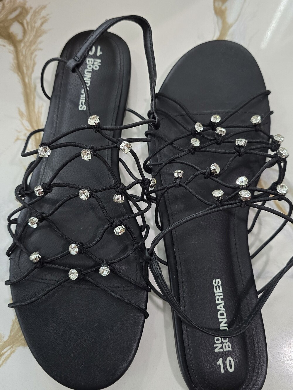 No Boundaries Black Lace-Up Rhinestone Women's Sandals - Picture 3 of 4